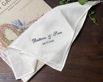 Personalized Embroidered Handwritten Silk Handkerchief, Wedding Handkerchief, Linen Embroidered Handkerchief, Keepsake with Your Handwriting