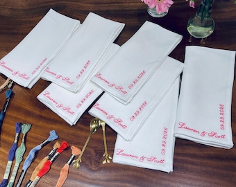 Personalisierte Leinen-Servietten, handbestickte Servietten nach Maß, Servietten für Hochzeitsessen, Leinen-Servietten in großen Mengen