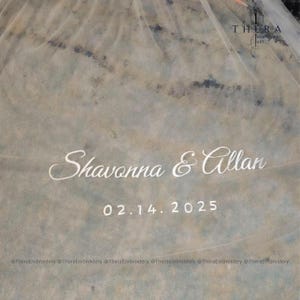 Bordado de velo personalizado, texto personalizado, frases, nombre, fecha, palabras, letras e iniciales, bordado de símbolo de corazón