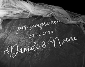Personalized Veil Embroidery, Custom Veil Text, Phrases Name And Date Words Letters Initials, Heart Symbol Embroidery