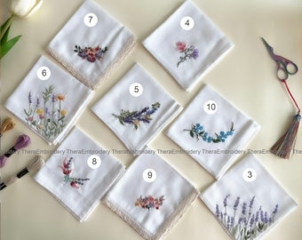 Custom Embroidered Handkerchief, Ladies Embroidery Handkerchief, Linen Handkerchiefs, Custom Women Floral Handkerchiefs