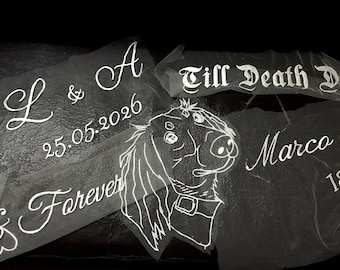 Ricamo personalizzato aggiuntivo, frasi aggiuntive, nome e data, parole, lettere, iniziali, ricamo fai da te, ricamo su velo