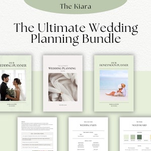 Ultimate Digital Wedding Planner Bundle | E-Book Planner Guide, Checklists and Digital Template | BONUS Honeymoon Planner | Kiara Sage Green