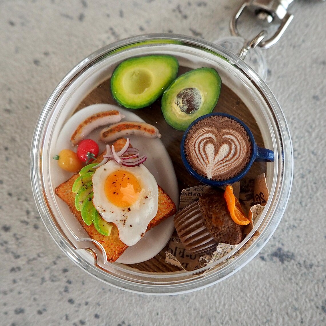 Miniature Breakfast Scene Keychain – Avocado Egg Toast, Latte Art ...