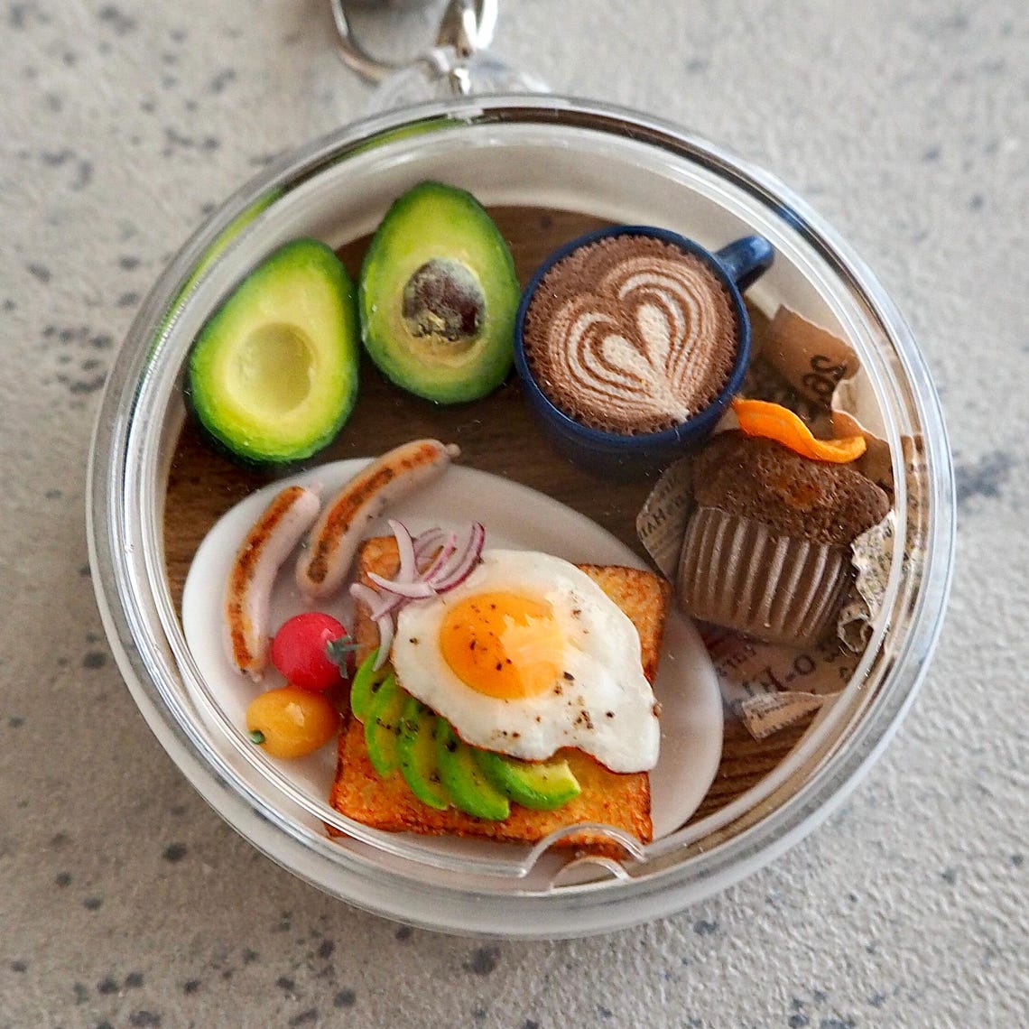 Miniature Breakfast Scene Keychain – Avocado Egg Toast, Latte Art ...