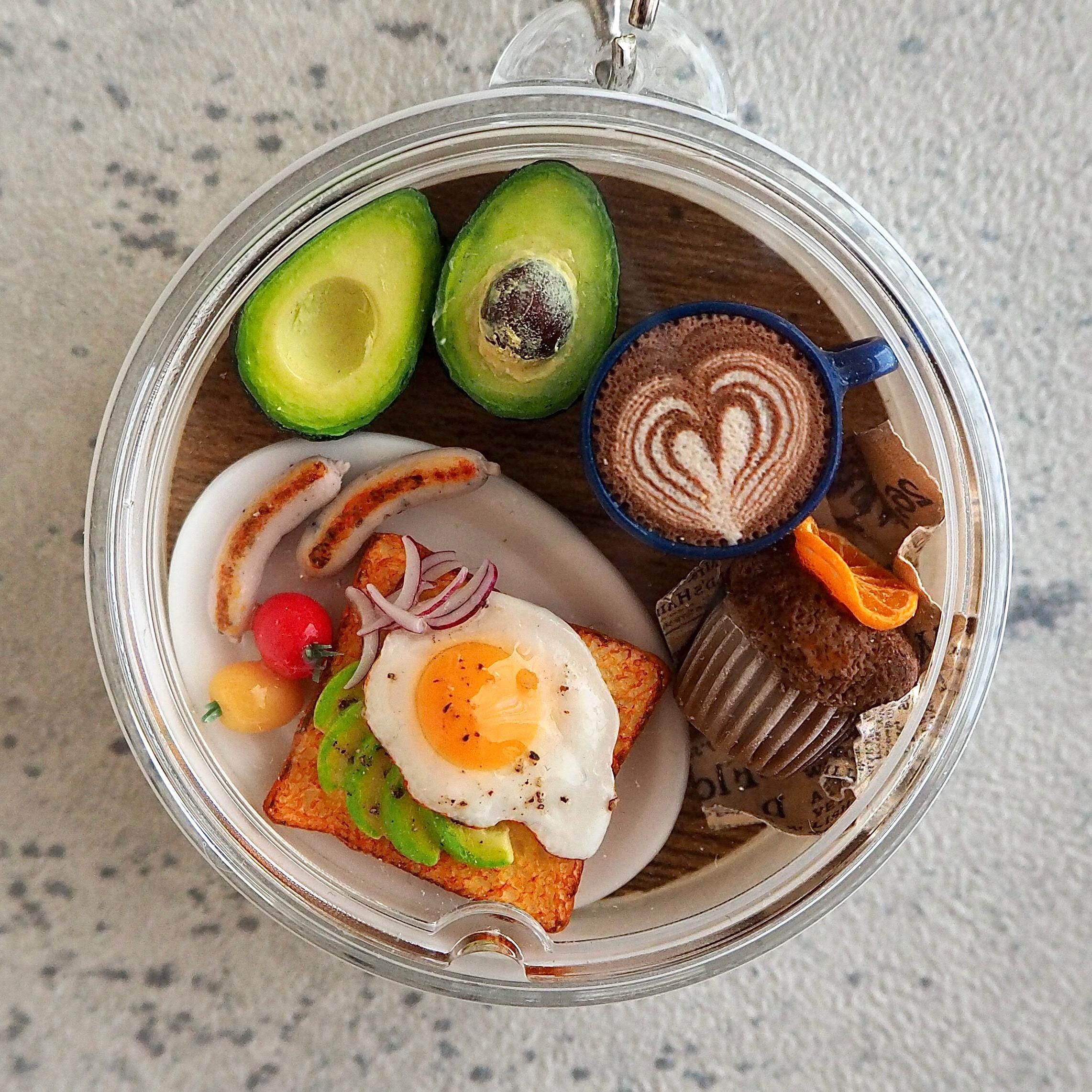Miniature Breakfast Scene Keychain – Avocado Egg Toast, Latte Art ...