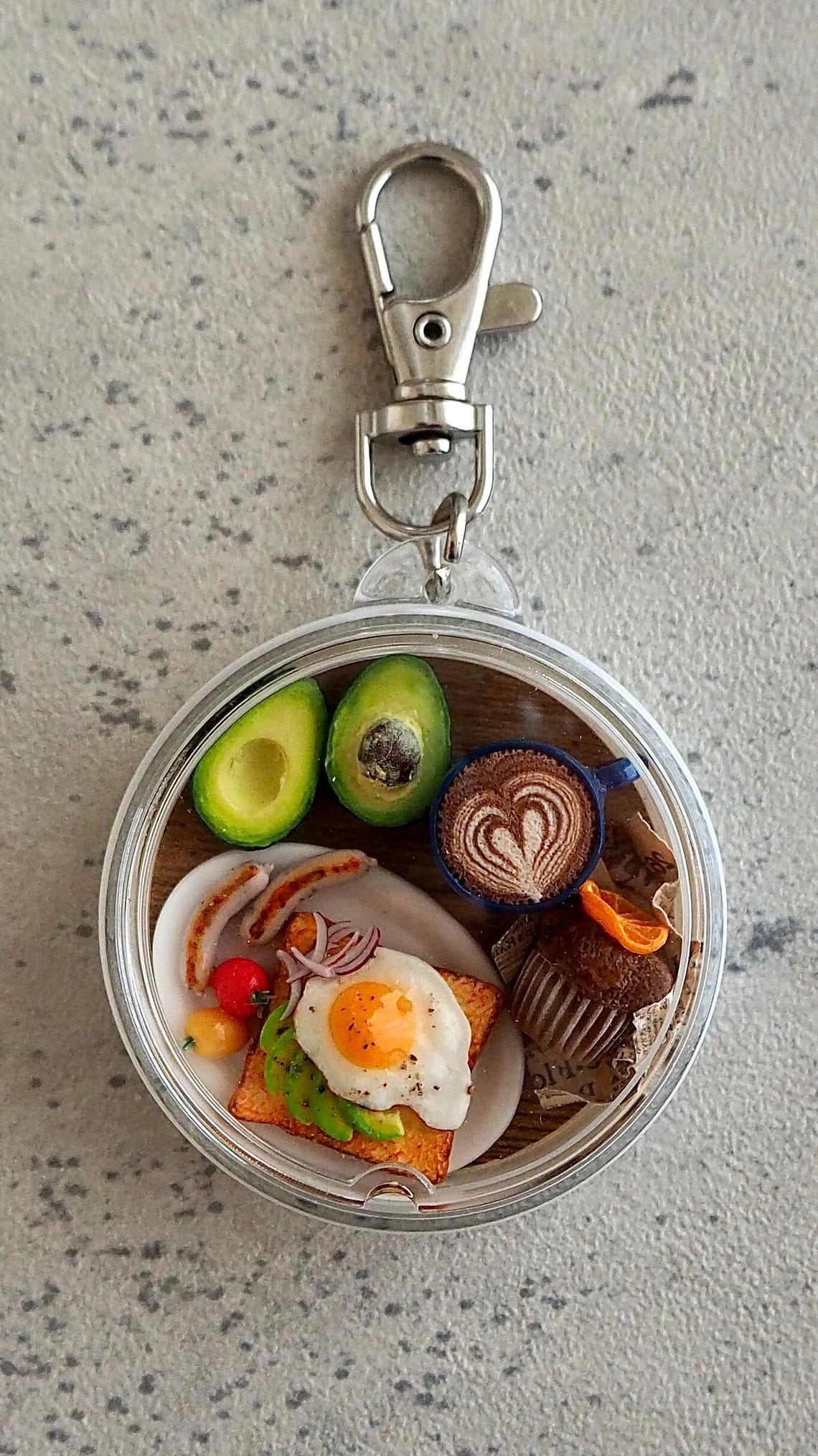 Miniature Breakfast Scene Keychain – Avocado Egg Toast, Latte Art ...