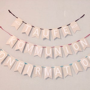 Girlande Taufe, Geburtstag, Hochzeit, Kommunion, Konfirmation, Firmung, personalisierte Wimpelkette, Deko