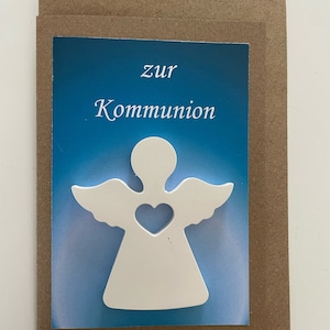 Karte mit Umschlag Konfirmation Kommunion Taufe Vintage Pappe mit Engel Fisch Raysin Keramik