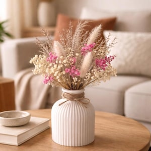 Deko Vase mit Trockenblumen, Frühlingsdeko, Frühlingsstrauß, Vase aus Raysin