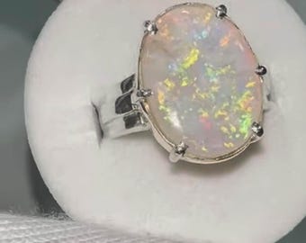 AAA+ Natural Certified Ethiopian Fire Opal Ring: Art Deco Sterling Silver, Rainbow Gemstone