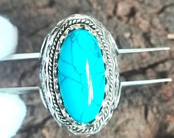 AAA+ Natural Vintage Original Neeshapuri Feroza Turquoise Ring 5.50 Carat, Solid 925 Sterling Silver,  Handmade Ring For Men And Women