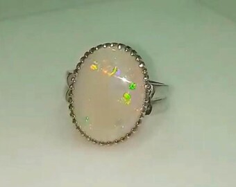 AAA+ Natural Certified Ethiopian Fire Opal Ring: 5.5 Carat Sterling Silver Art Deco Ring