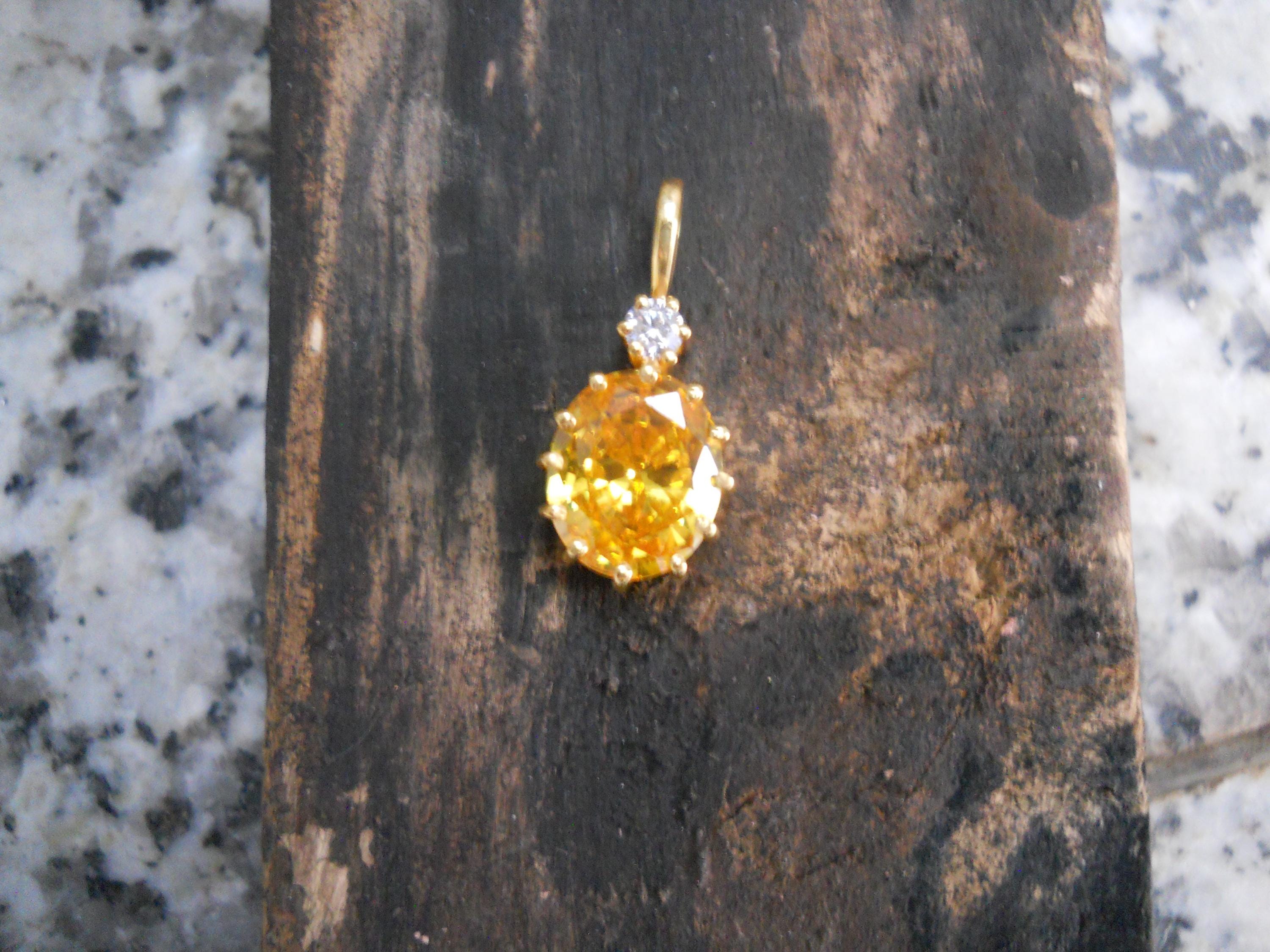 AAA+ Natural Certified Yellow Sapphire Pendant Necklace: 18k Gold Plated Panchdhatu, Art Deco