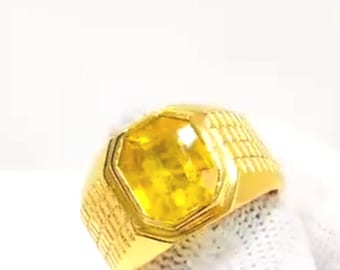AAA+ Natural Yellow Sapphire Ring 6.00 Carat, 925 Sterling Silver, 14K Gold Plating Handmade Ring For Men And Women