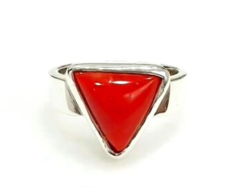 AAA+ Natural Certified Vintage Coral Sterling Silver Ring - Art Deco Style