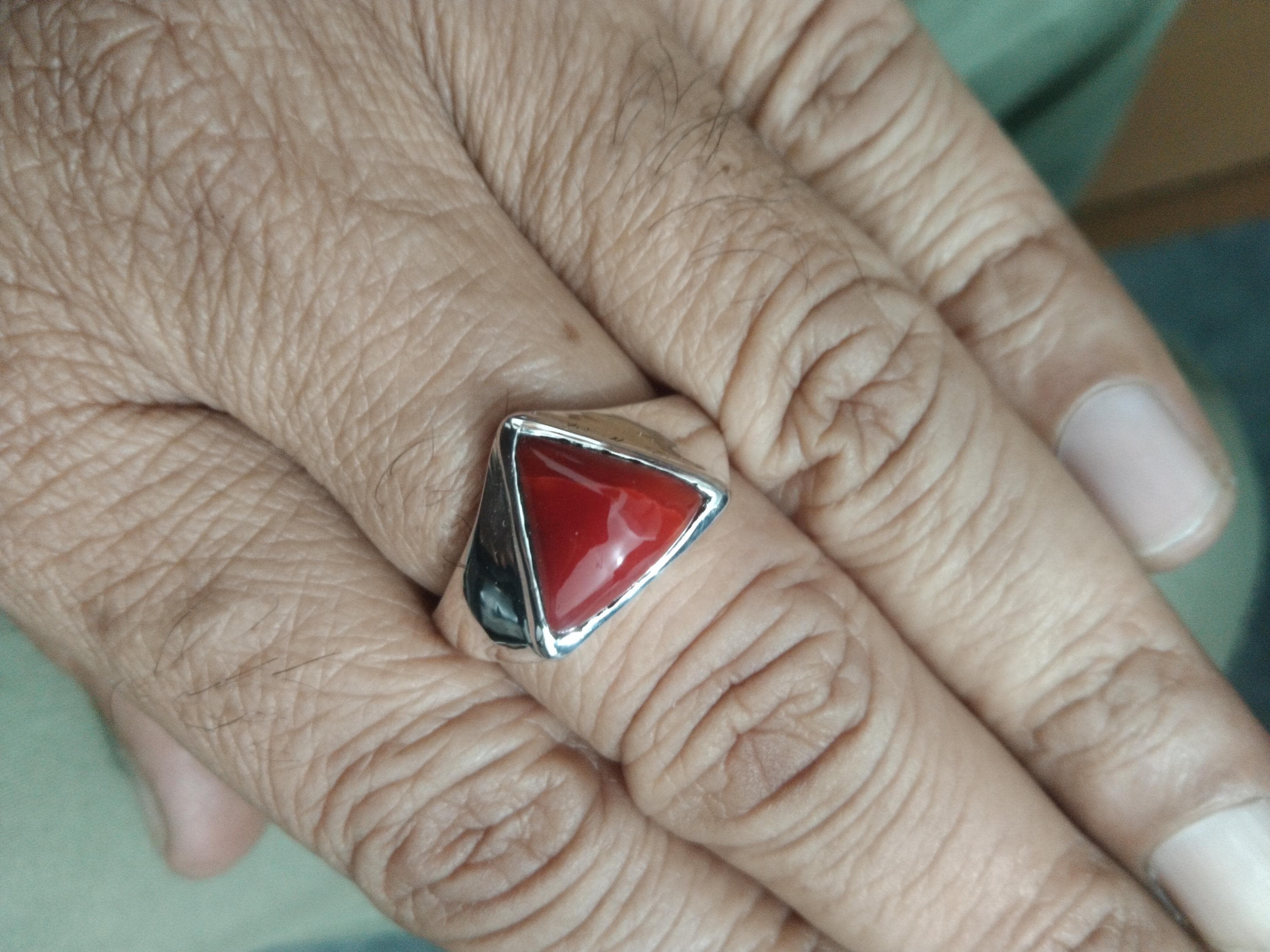 Aaa+ Natural Certified Vintage Coral Trilliant Ring: Sterling Silver…