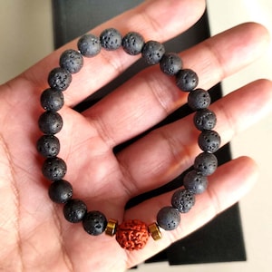 AAA+ Natural Positive Energy  Round Shape Chakra   Divine Rudraksha Bracelet With Lava Stone For Men And Women