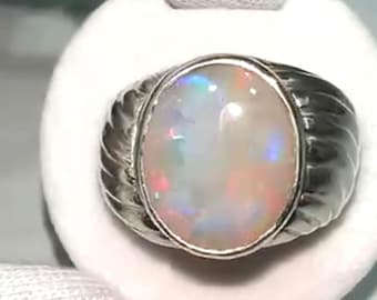 AAA+ Natural Certified Ethiopian Fire Opal Ring: Art Deco Sterling Silver, Rainbow Gemstone
