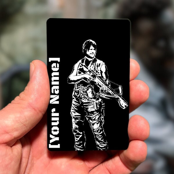 Custom Daryl Dixon Character Metal Card - Walking Dead Comic Edition | Matte Black Keepsake with Rounded Corners | Collectible Gift