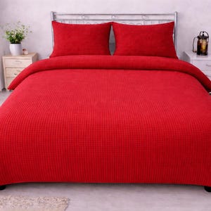 Organic Cotton Duvet Cover Set Boho Waffle Comforter Cover 90X90 Size : Red King Size Boho Bedding Set With Pillowcase