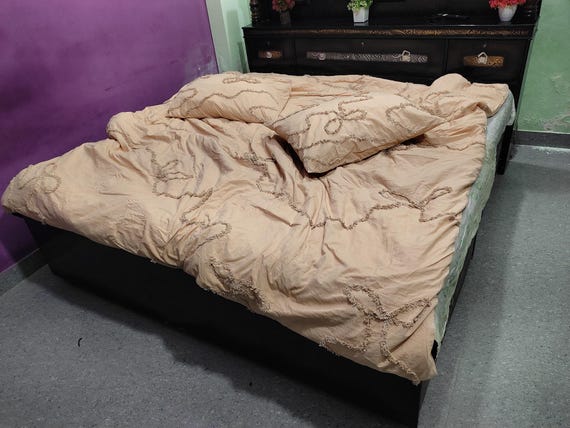 3 Pcs Beige Tufted Cotton Duvet Cover Set: Geometric Design, boho bedding set