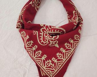 Red Paisley Bandana – Hand Block Print Organic Cotton Scarf, Boho Head Scarf, Festival Hair Accessory Gift for Her