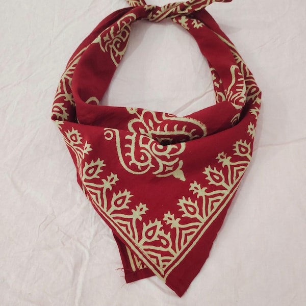 Red Paisley Bandana – Hand Block Print Organic Cotton Scarf, Boho Head Scarf, Festival Hair Accessory Gift for Her