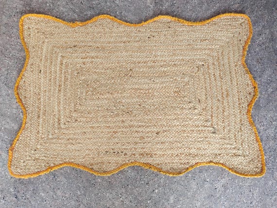 Handmade Jute Vintage Cotton Rug For Entry Way Home Décor Kalin Yoga Mats Yellow Border Rectangle Carpet