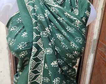 Block Print Cotton Sarong with Gold Foil Trim: Boho Beach Cover-Up