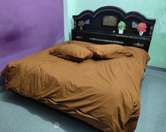 Brown Cotton Duvet Cover Set - Includes Pillowcases - King, Queen, Twin Sizes