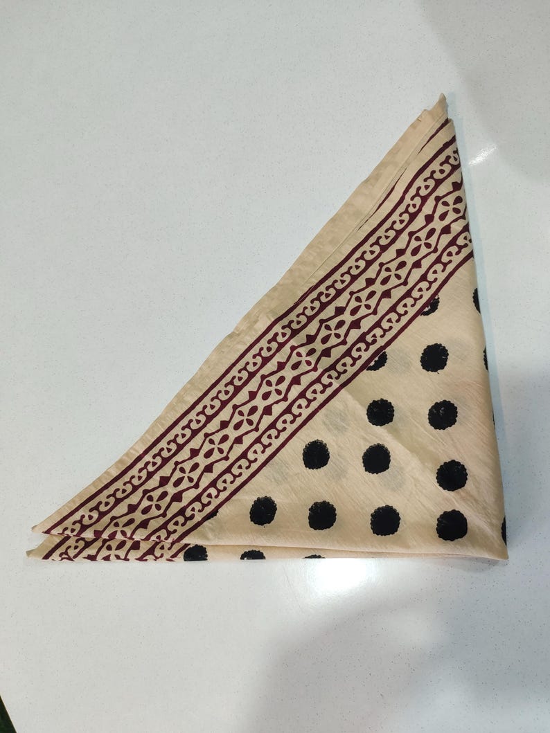 Block Print Cotton Bandana, Beige Polka Dot Boho Scarf, Handmade Hair ...