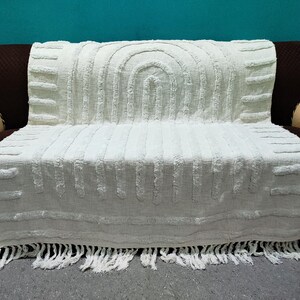 Tufted Sofa Cover Ivory Boho Decke werfen Boho Baumwolldecke getuftet strukturierte Bettwäsche werfen Decke Sofa werfen Quasten