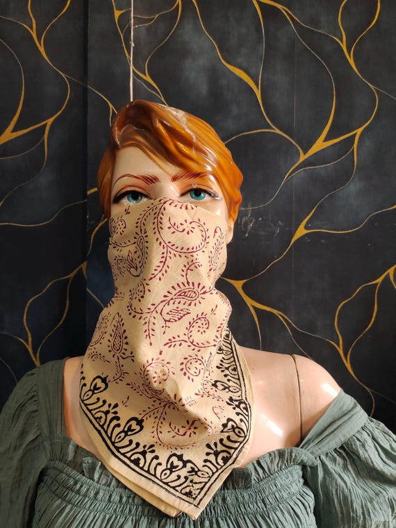 Handmade Boho Block Print Cotton Bandana: Paisley Neck Scarf