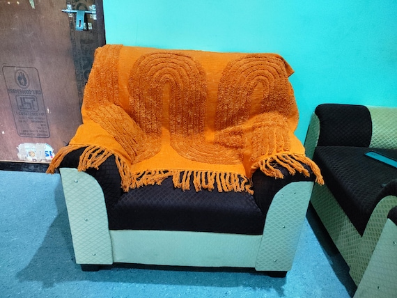 Tufted Cotton Throw Blanket Sofa Decor Handmade Throw Room Decor Tassel Cotton Sofa Throw Tufted Cotton Sofa Cover Cotton Bed Cover