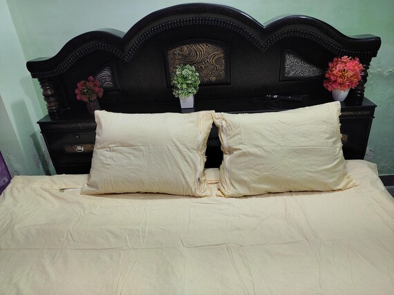 Cream Yellow Cotton Duvet Cover with Pillow Shams: Minimalist Bedding