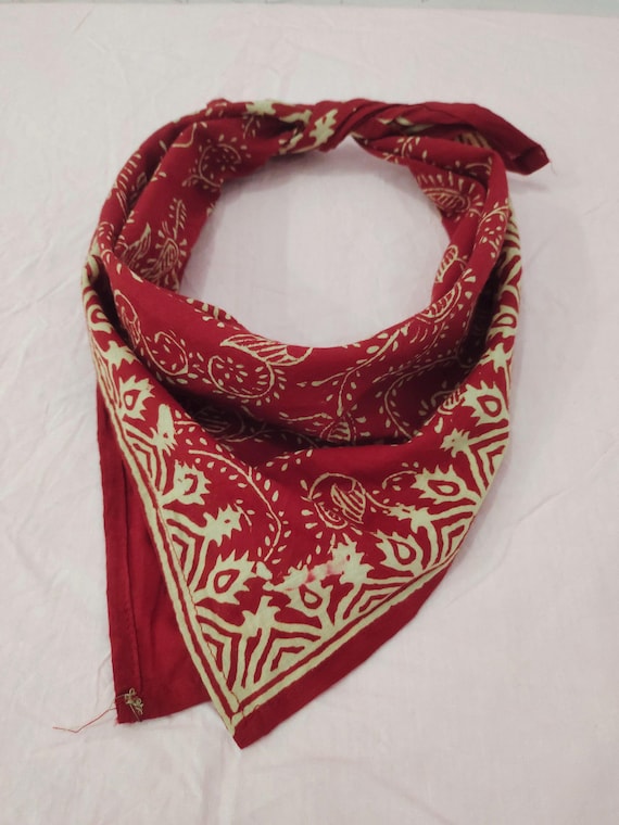 Red Paisley Block Print Bandana: Organic Cotton Scarf, Face Cover