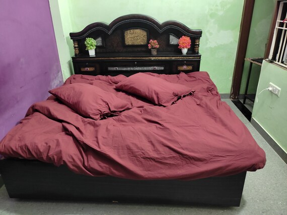 3 Pcs Maroon Cotton Duvet Cover, Minimalist Solid Bedding Set, Home Decor