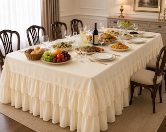 Ruffled Muslin Tablecloth, 100% Cotton Double Gauze Table Cover, Farmhouse Dining Cloth, Wedding Linen Decor Kitchen Table Cloth