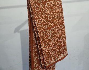 Hand Block Print Cotton Sarong: Gold Foil Beach Cover-Up, Scarf
