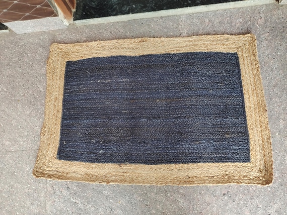 Vintage For Entry Way Handmade Jute Vintage Cotton Home Décor Kalin Yoga Mats Navy Blue Border Rectangle Carpet