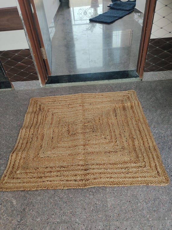 Handmade Brown Jute Rug: Oval Cotton Carpet, Home Decor