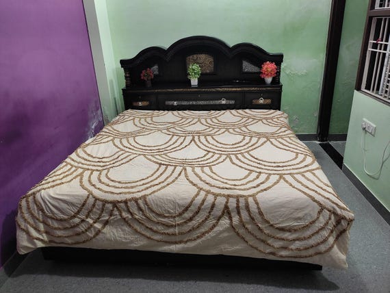 Cream & Gold Tufted Cotton Duvet Cover Set: Geometric Bedroom Decor