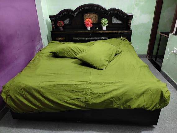 Olive Green Cotton Duvet Cover Set: Soft Solid Color Bedding