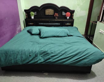 Emerald Green Cotton Duvet Cover Set: Modern Solid Bedding with Pillowcases