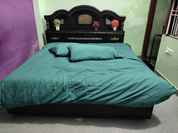 Emerald Green Cotton Duvet Cover Set: Modern Solid Bedding with Pillowcases