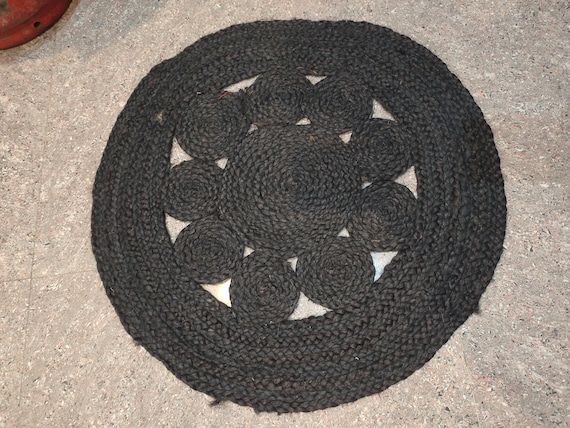 Black Round Jute Rug Handmade Cotton Round Carpet For Kitchen Jute Kalin Home Décor Yoga Mats 4x4 7x7 9x9 Feet