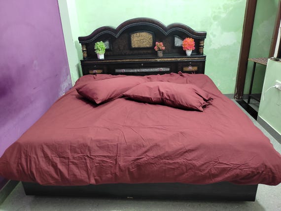Maroon Cotton Duvet Cover Set: Minimalist Solid Bedding