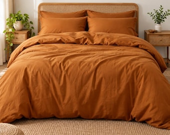 Burnt Orange Cotton Duvet Cover King Size With 2Pillow Shams Queen Quilt Set, Boho Twin Bedding, Turkish Bedspread , Full Bedcover Bedding