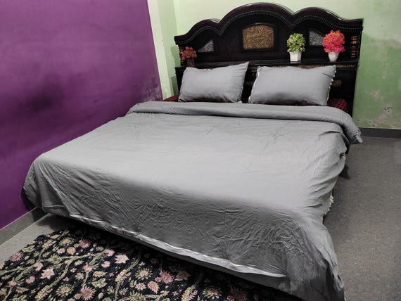 Grey Cotton Duvet Cover Set: Minimalist Modern Bedding with Pillow Shams
